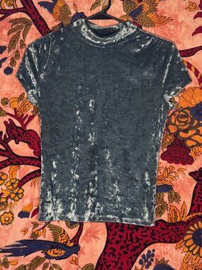 Blue Crushed Velvet Short Sleeve